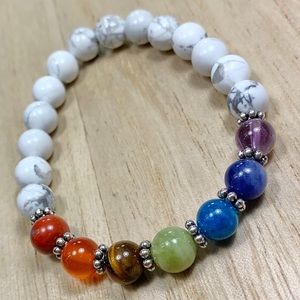Handmade White Gemstone Chakra Bead Bracelet BOHO